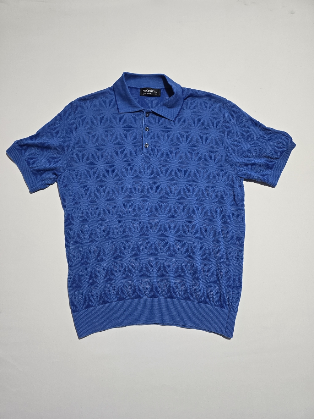 Vintage St. Croix Shop Men's Knit Polo Shirt Blue Textured L Made in USA